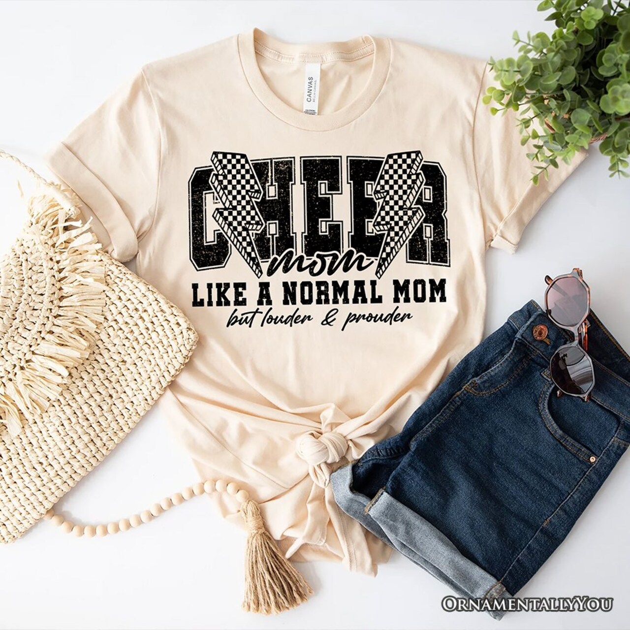 Cheer Mom Lightning T-Shirt, Cheerleader Retro White and Natural Tee for Proud Sports Mothers